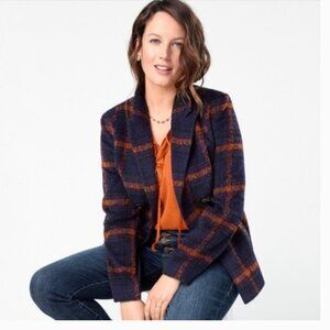 Cabi Plaid Blazer Jacket Double Breasted Size Medium Blue Orange